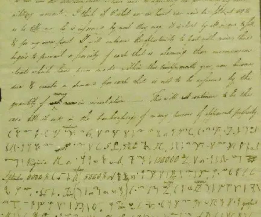 1796 letter from William Coleman with a shorthand code