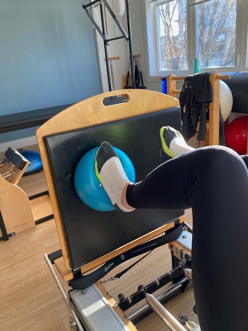 Foot Rehab on Reformer Foot Press on Pilates Reformer with Jumpboard and Ball